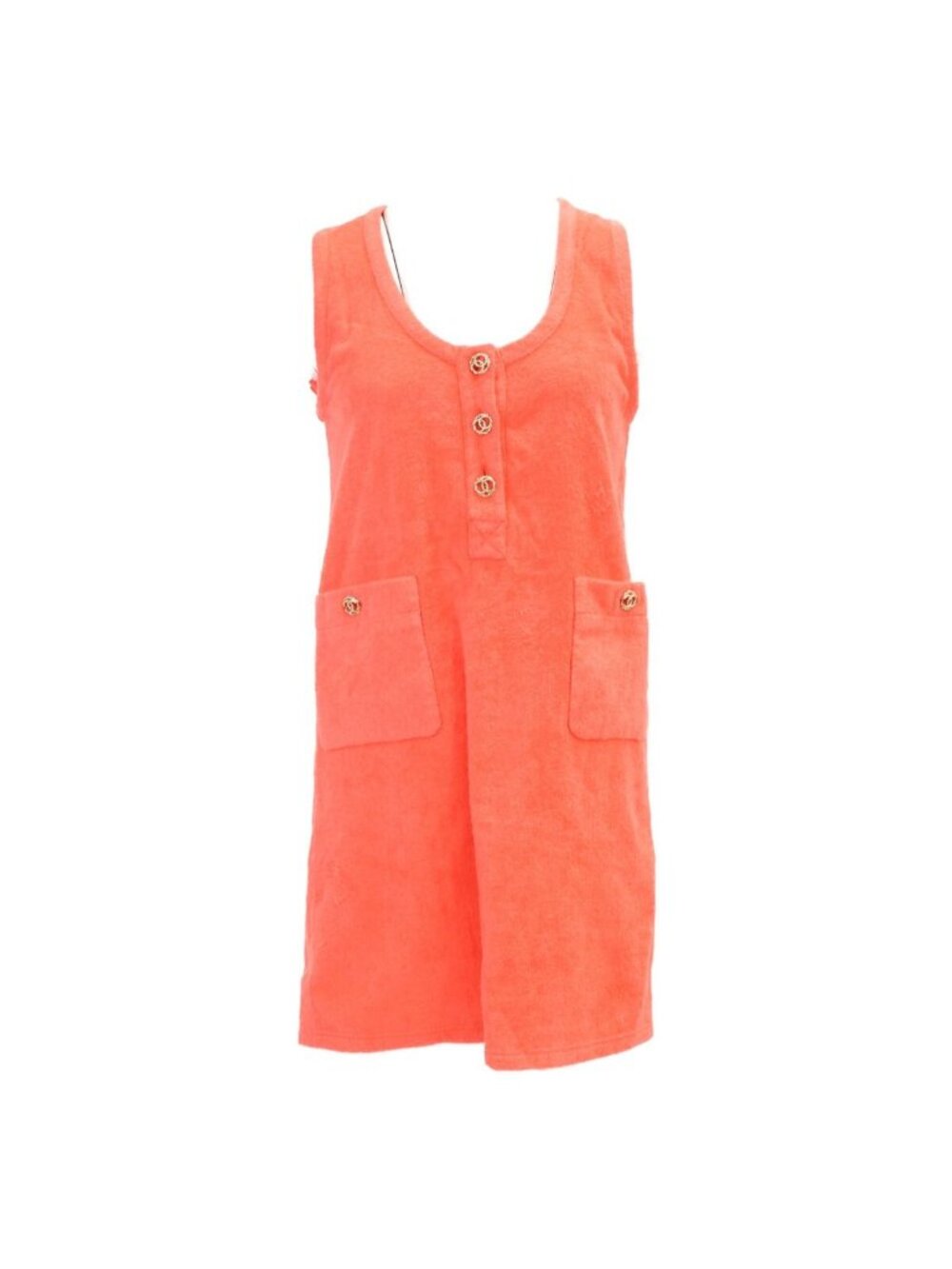 Chanel CC Logo Button Pile Sleeveless Dress 34